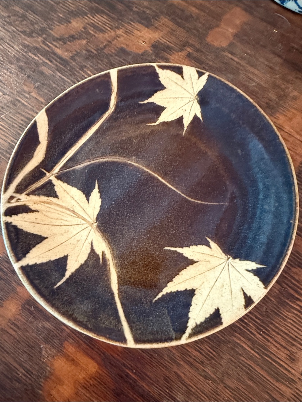 Handcrafted Brown and Cream Maple Leaf Ceramic Plate 6.75”